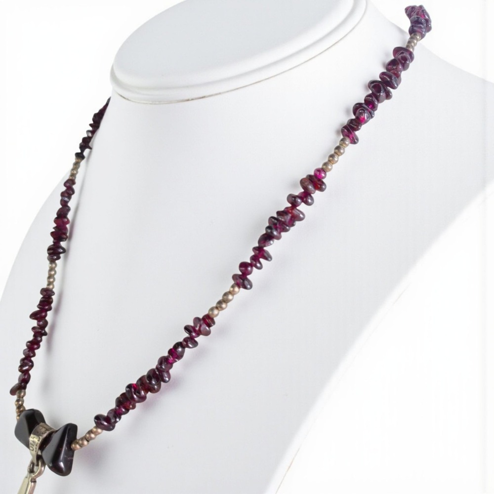 Taxco 925 Rhodolite Garnet Bead Necklace Sterling Cross Pendant Vtg Religious - Picture 4 of 15